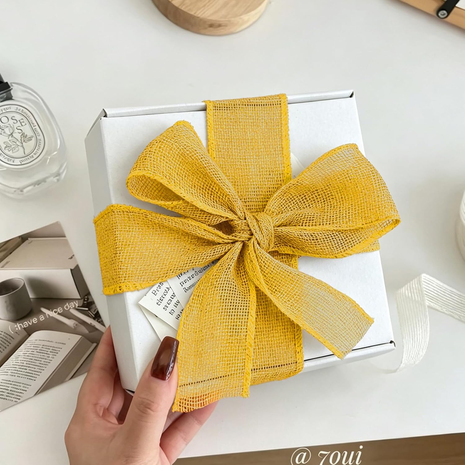Gold Yellow Burlap Ribbon 2 inch X 10 Yard Yellow Wired Ribbon image 4