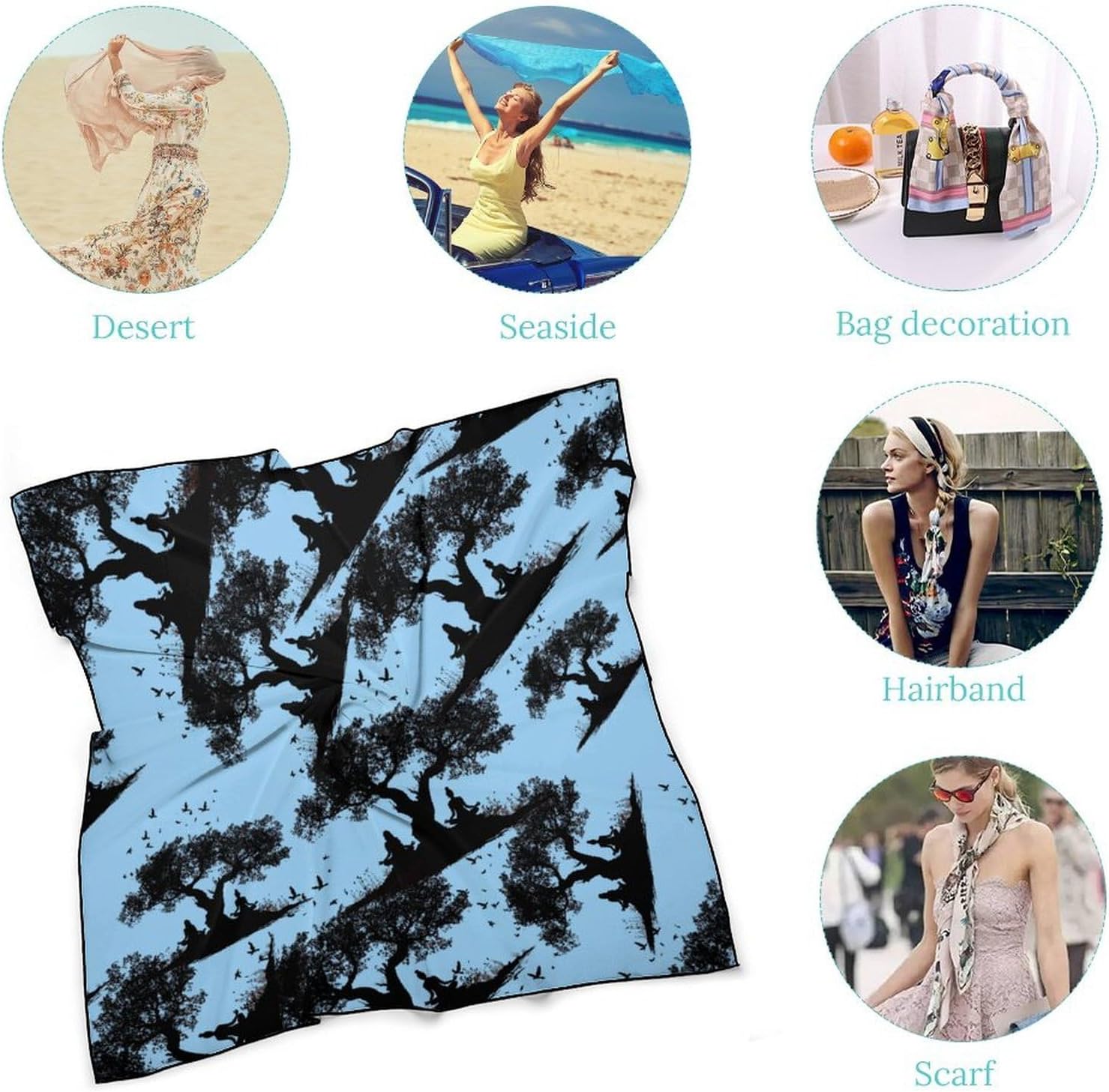 Yoga Print Bandana Fashion Head Scarf Square Silk Scarf Print Neck Hair Scarfs for Women Men Gifts