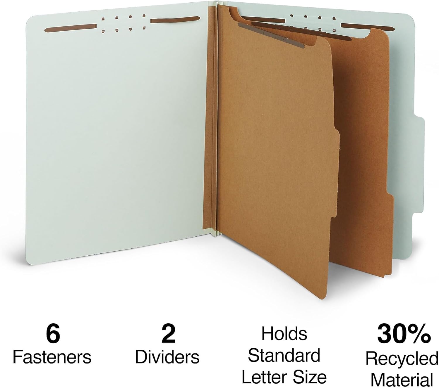 Staples Top‑Tab Pressboard Classification Folder, Letter Size, 2 Partitions, Gray/Green, Durable Construction, 10/Box