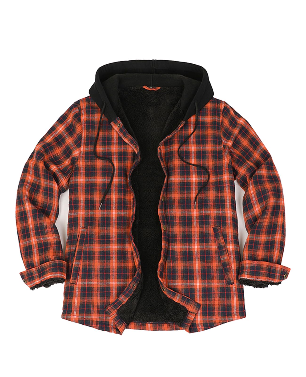 ZENTHACE Men's Sherpa Lined Flannel Shirt Jacket,Snap Button Down Winter Plaid Shacket with Hood