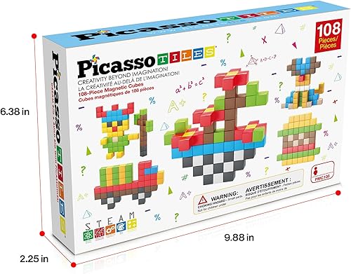 Miniatura 9 de PicassoTiles Cubo magnético Bloque de construcción, 108 piezas de cubos magnéticos de 1 pulgada, bloques de construcción, juguetes sensoriales