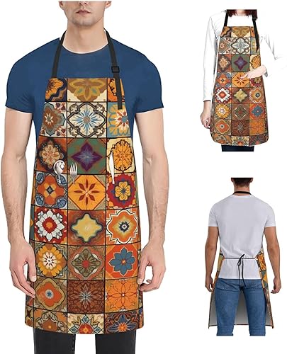 Miniatura 9 de Group of Moroccan Geometric Aprons for Women with 2 Pockets, Kitchen Cooking Apron for Men, Water and Oil Resistant, Adjustable Bib Apron Extra Long