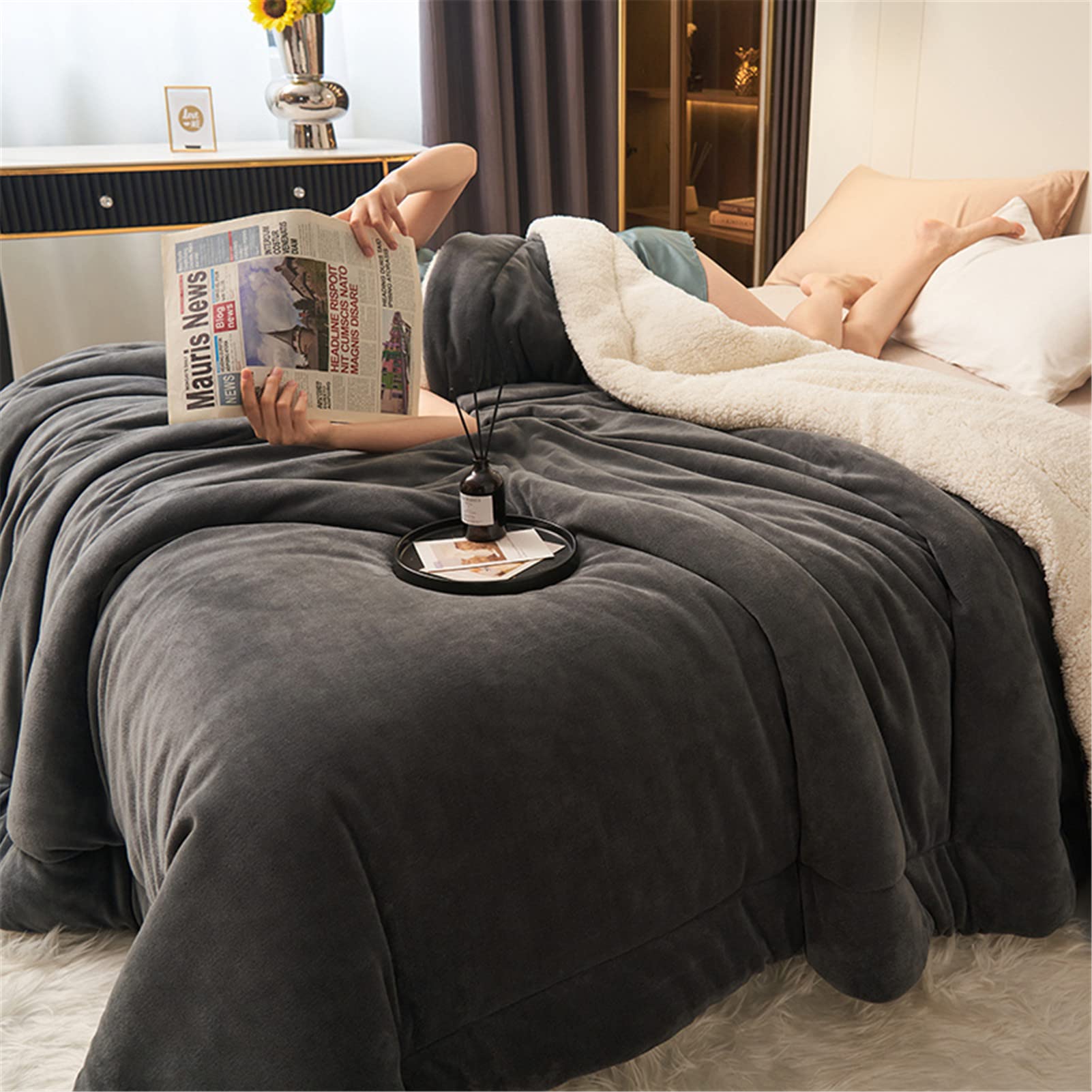 Manta Sherpa Manta Mimosa y Acogedora, Manta de Lana de Cordero, Manta Reversible de Microfibra para Cama y Sofa, Fácil de cuidar (Gris Oscuro,200x230cm)