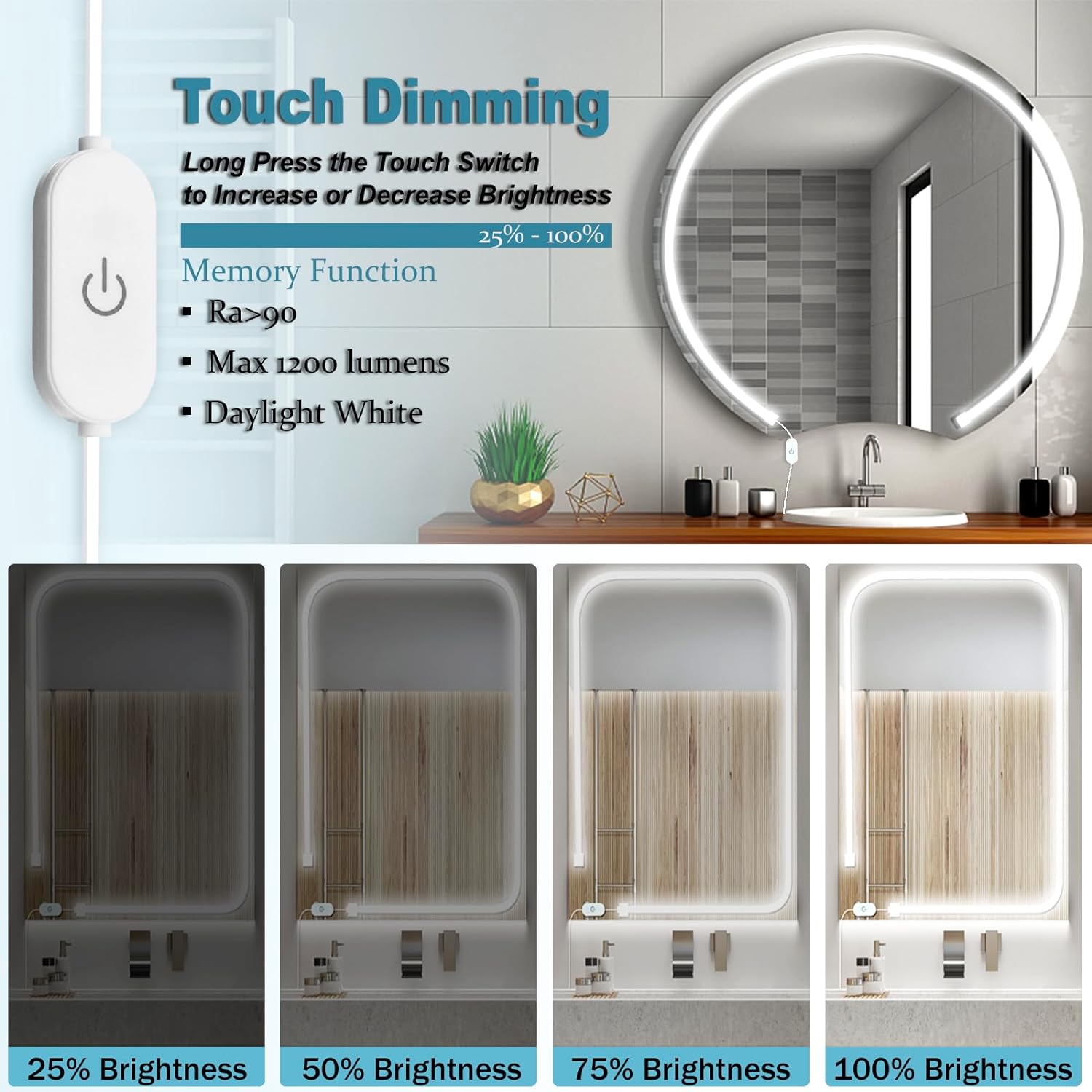 LED Vanity Mirror Lights, Hollywood Style Make up Lighting, 10FT/6000K/Dimmable/12V Adapter/Self-Adhesive Strip Lights for Mirror, Lighting for Makeup Vanity Table & Bathroom Mirror