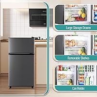 Vista 5 de WANAI 3.5 Cu.Ft Mini Fridge with Freezer, Compact Refrigerator for Office, Dorm, Apartment, 7-Level Adjustable Thermostat, 2 Removable Shelves and