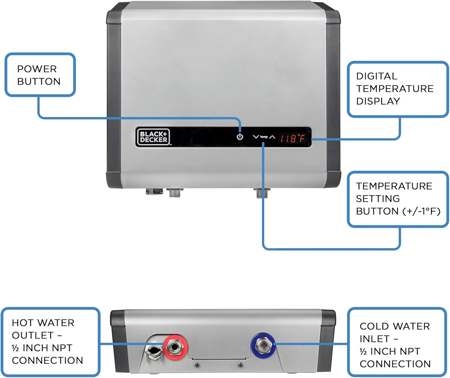 BLACK+DECKER Black and Decker 18 kW 3.7 GPM Electric Tankless Water Heater, Digital Self Modulating Hot Water Heater Electric : Everything Else
