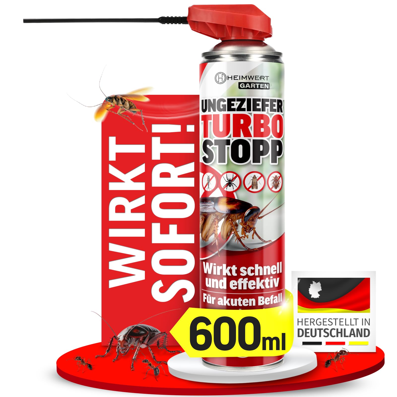 HEIMWERT Insektenspray Akut gegen Ungeziefer – Sofortige Wirkung mit Langzeitschutz gegen Ameisen, Mücken, Fliegen, Silberfische, Spinnen uvam - Spray Mittel für Wohnung+Garten (600ml)