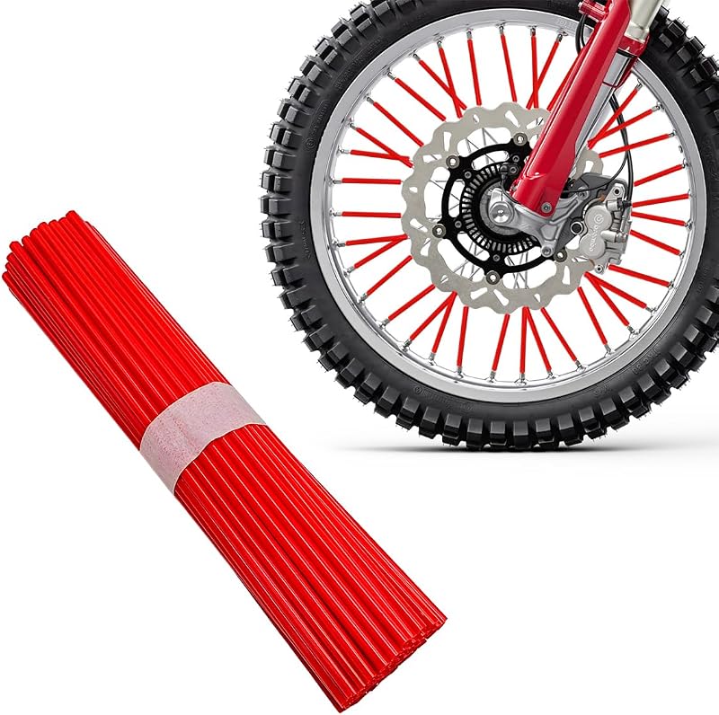 72 fundas para radios de moto de cross, fundas para radios de motocicleta, para llantas de 8 a 21 pulgadas, a prueba de polvo, protector de decoración de llantas para silla de ruedas para bicicleta Dirt Pit Bike (rojo)