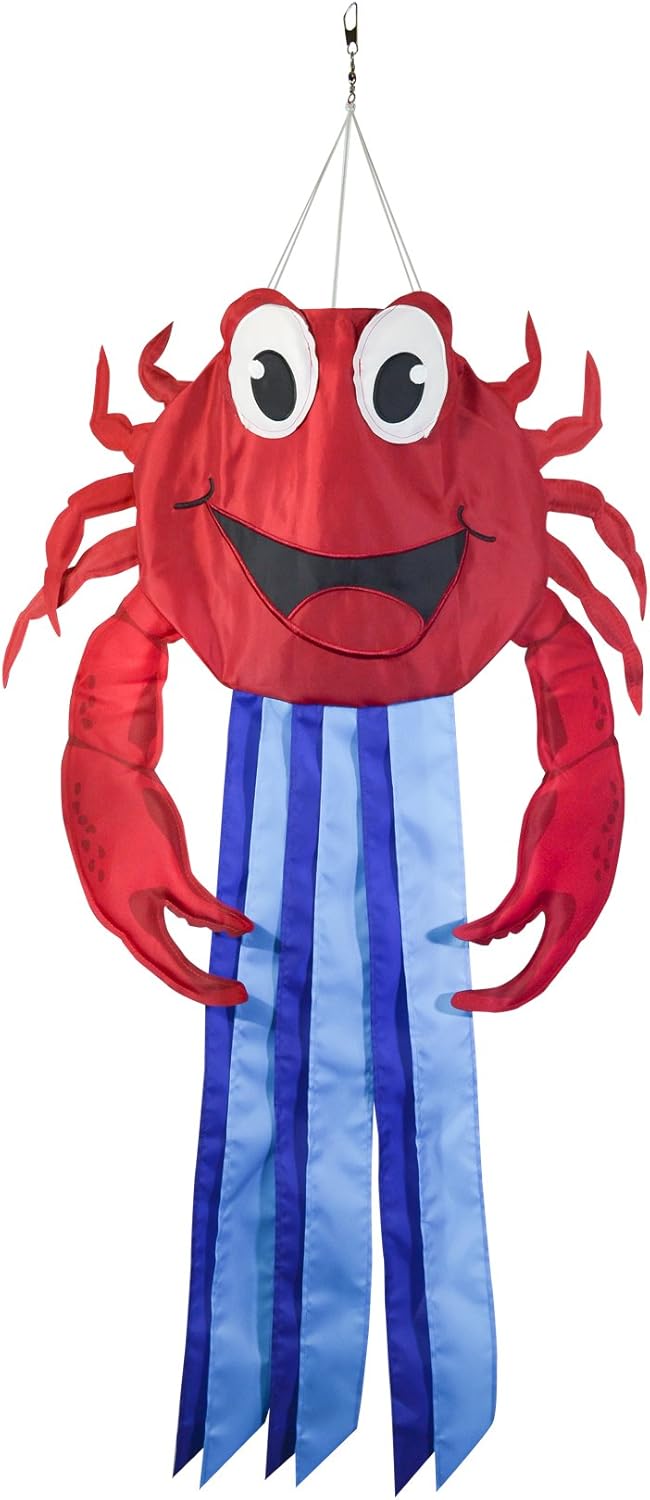 In the Breeze Crab Windtail Outdoor Hanging Windsock Decoration, 38-Inches