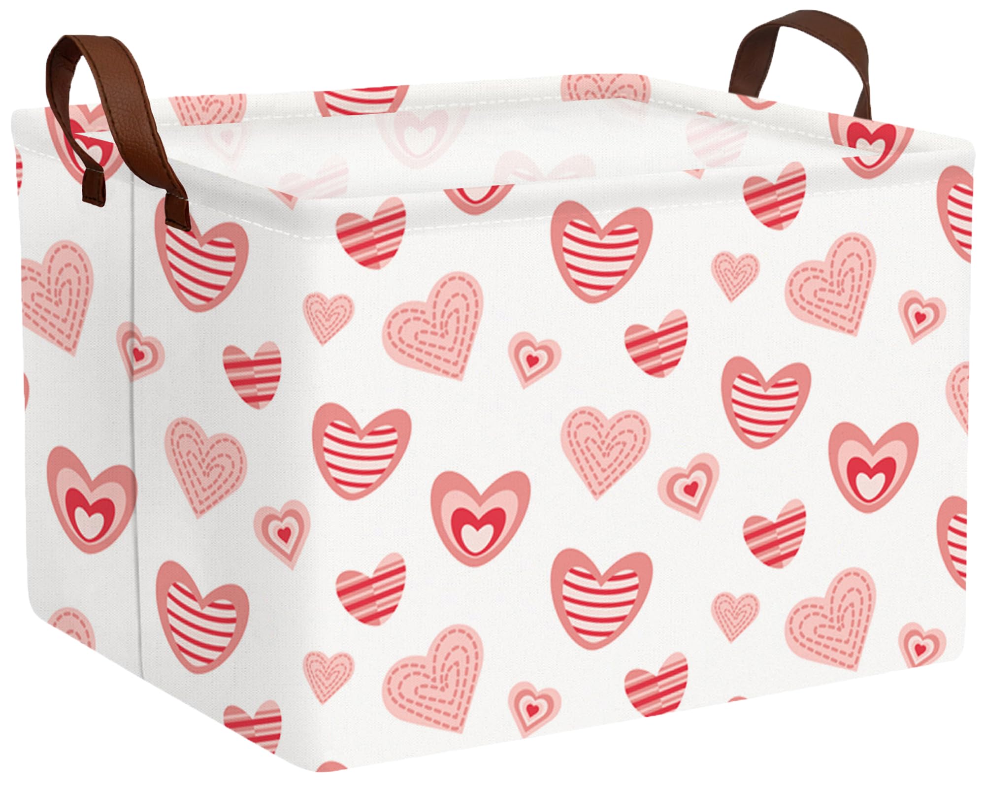 Valentines Day Basket Large Foldable Heart Shaped Storage Box for Gifts Kids Empty Storage Bins Rectangular Toy Organizer Decor (Pink Fingerprint Love)