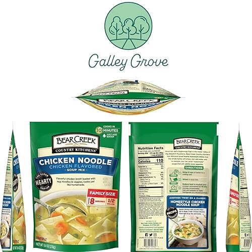 Miniatura 6 de Mezcla de sopa seca Just Add Water Bundle con fideos de pollo Bear Creek Country Kitchens, paquete de 3, preenvasados a granel, se cocina en 10