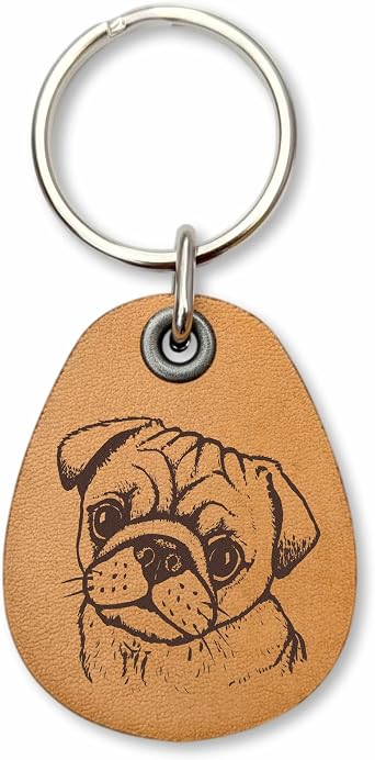 Pug - Genuine Leather Keychain - Pet Key Fobs