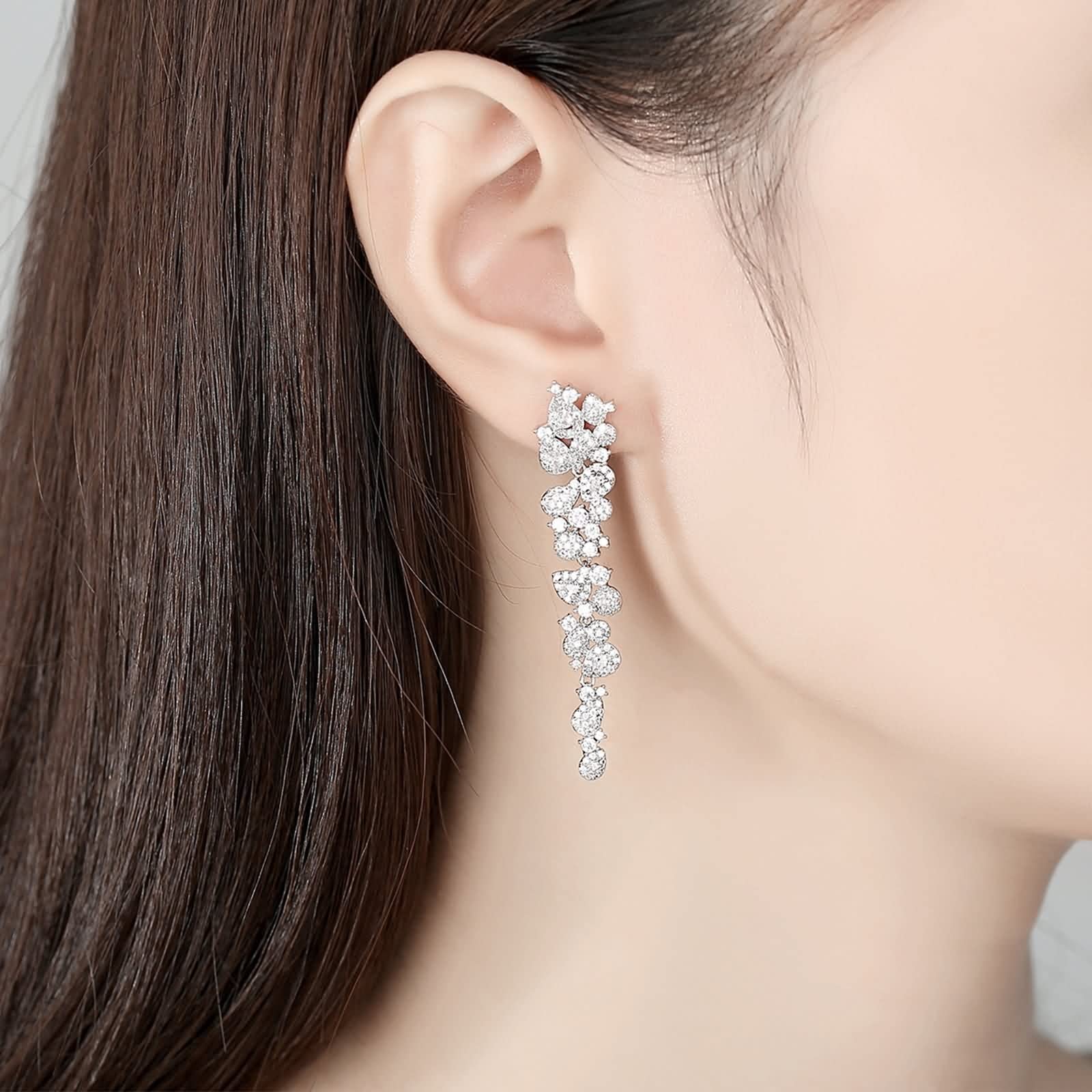 Zirkonia Ohrringe Hängend, Ohrstecker Damen Elegant Versilbert 11.2MM Silber Modeschmuck Geschenke
