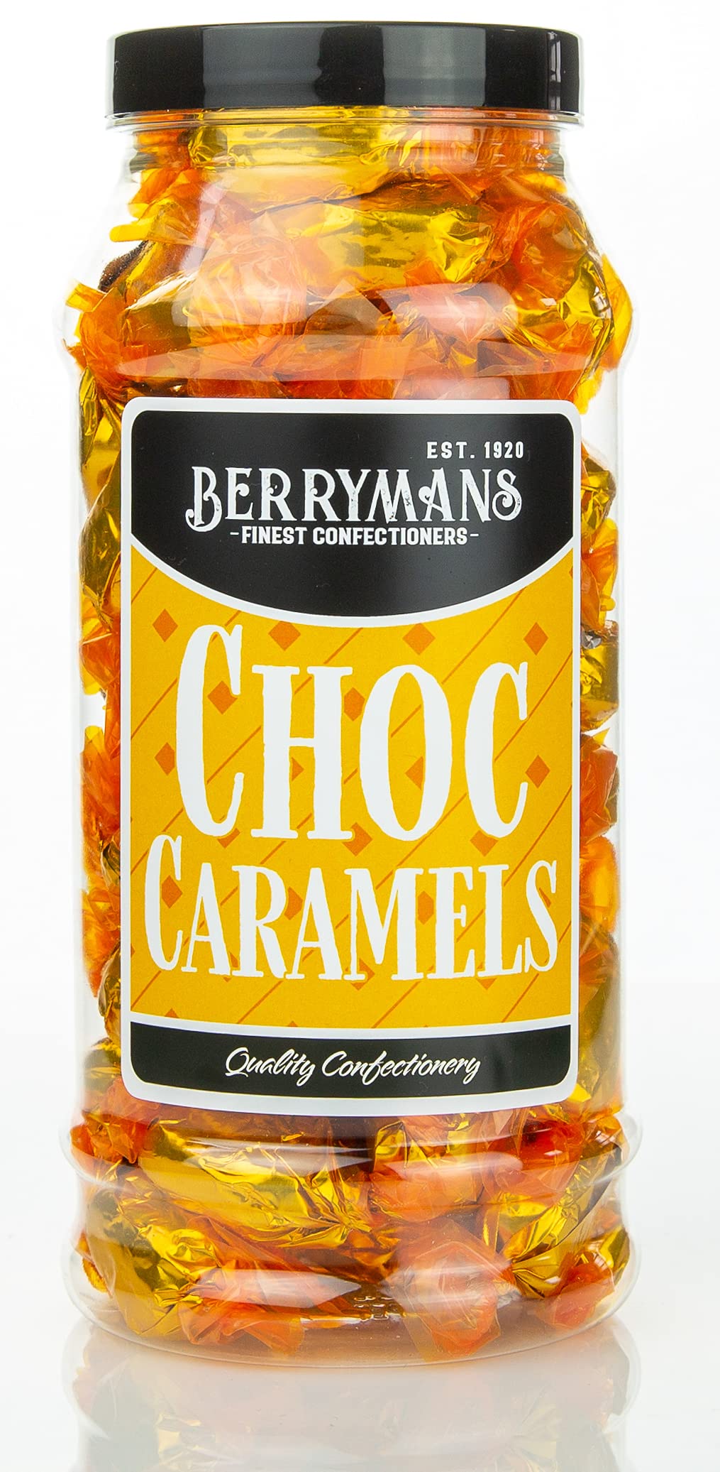 Original Chocolate Caramels Toffee Choc Caramels Retro Sweets Gift Jar by Berrymans Sweet Shop - Classic Sweets, Traditional Taste.