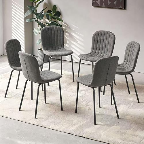 Miniatura 4 de Juego de 6 sillas de comedor pequeñas, modernas sillas de comedor de piel sintética de mediados de siglo con patas de metal negro, cocina, hogar,