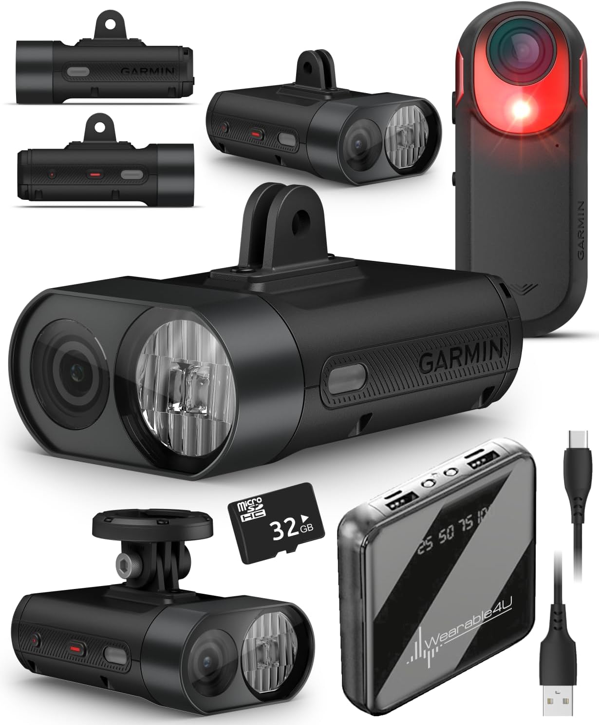Wearable4U Garmin Varia Vue - Cycling Headlight & 4k Camera, Auto Brightness, 600 Lumens & Varia RCT715 Bicycle Radar, Continuous Recording, Vehicle Detection w/ 32 GB microSDHC PowerBank Bundle