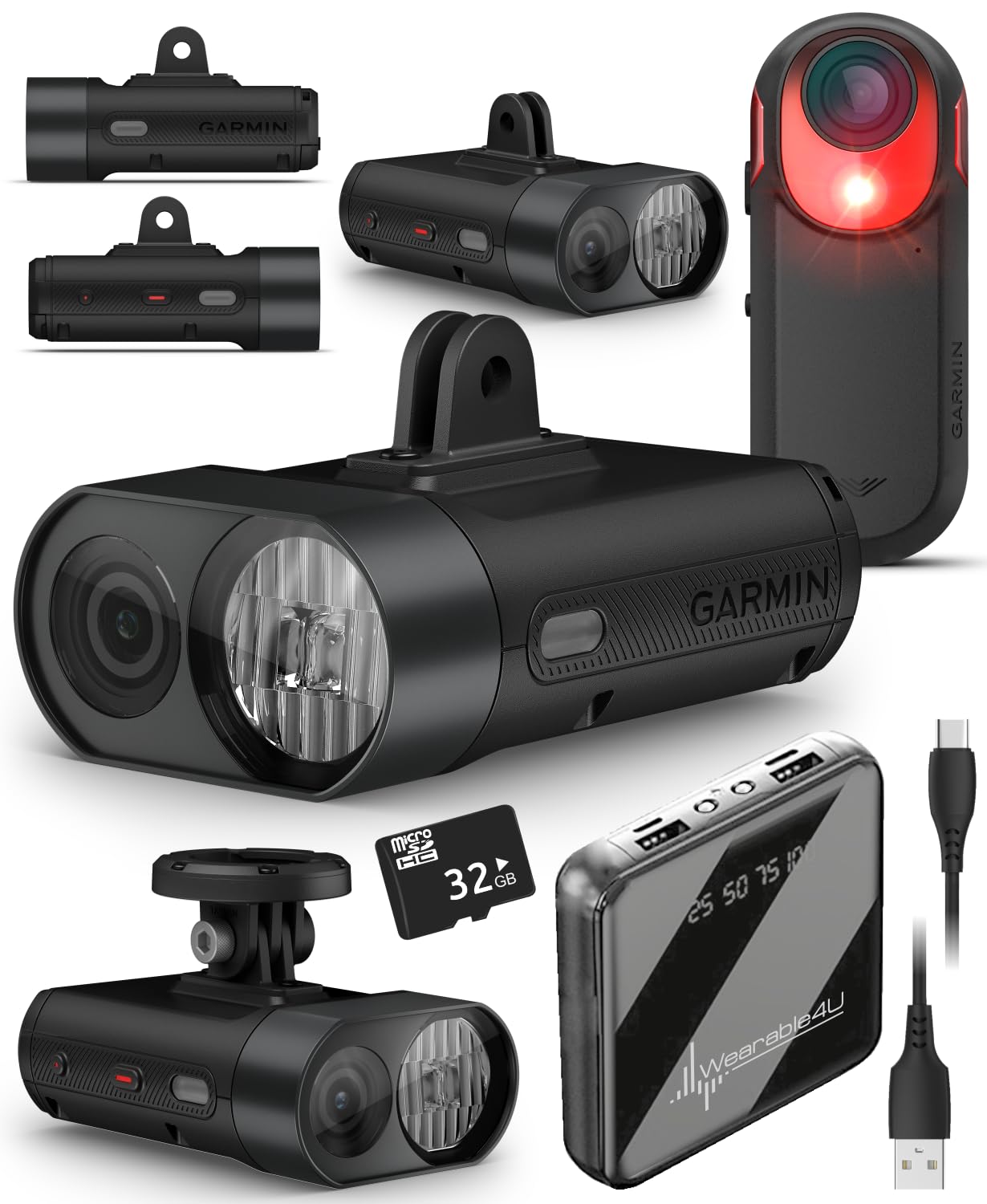 Wearable4U Garmin Varia Vue - Cycling Headlight & 4k Camera, Auto Brightness, 600 Lumens & Varia RCT715 Bicycle Radar, Continuous Recording, Vehicle Detection w/ 32 GB microSDHC PowerBank Bundle