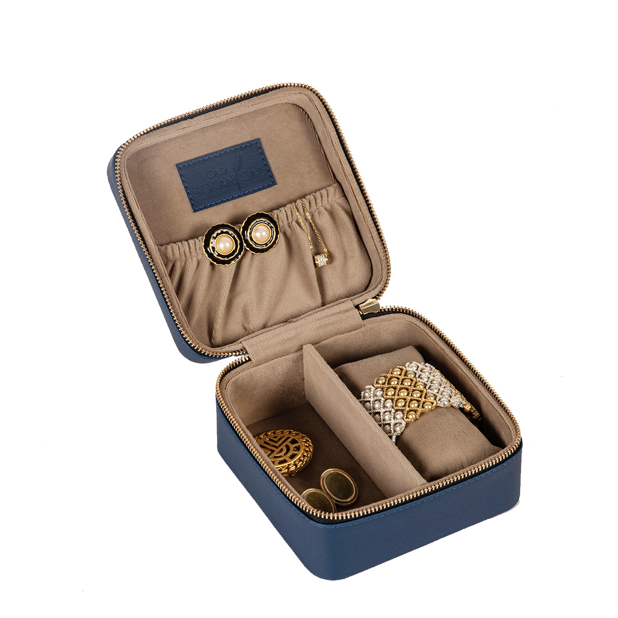 Faux Leather Organizer Box with Compartments | Travel Portable Leather Jewellery Box for Women & Men | Wrist Watch Organizer Box | Accessories Storage Box Gift for Rings, Earrings & Bracelets (Blue) 4