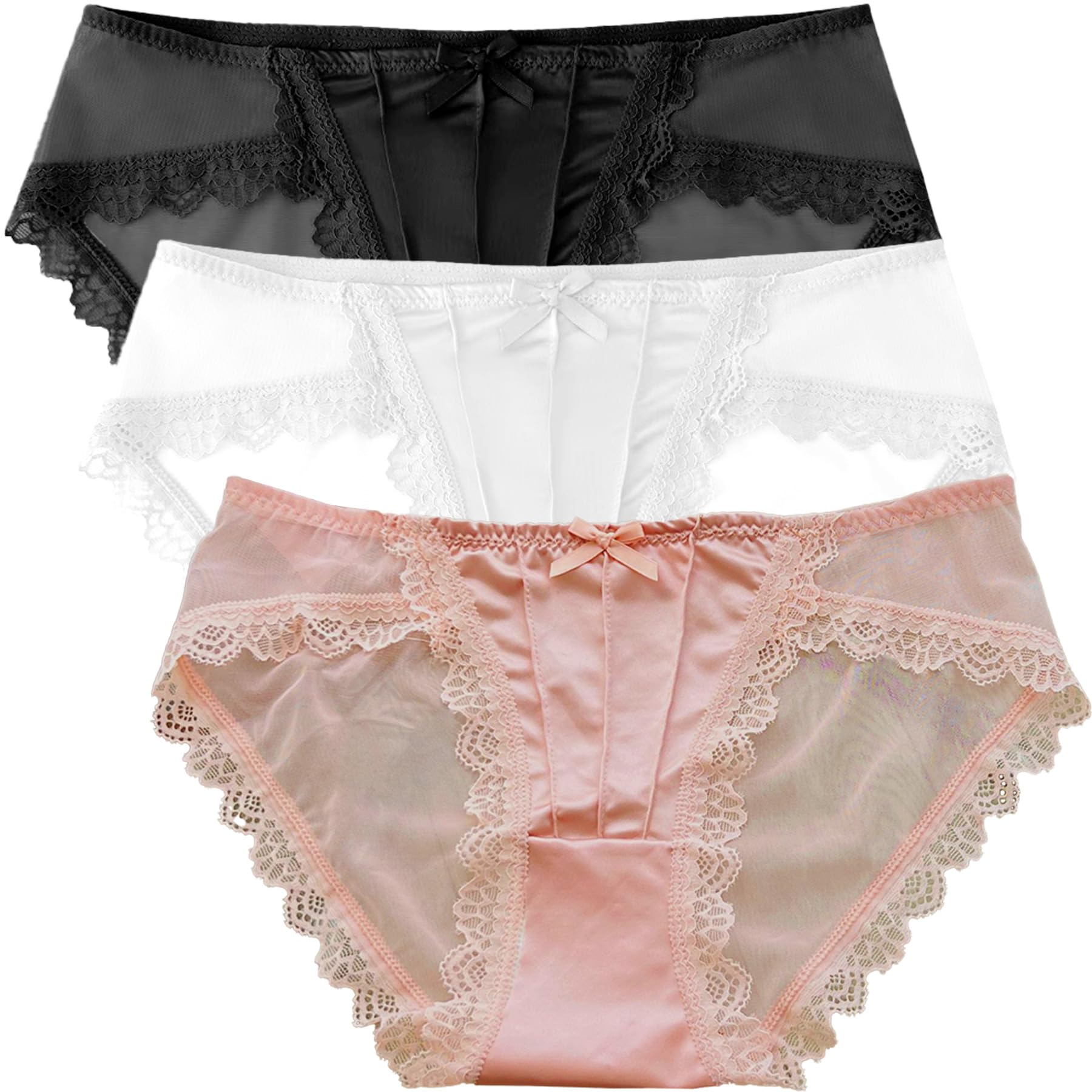 Lace Underwear, Mesh Cheeky Panty Briefs -3PACK
