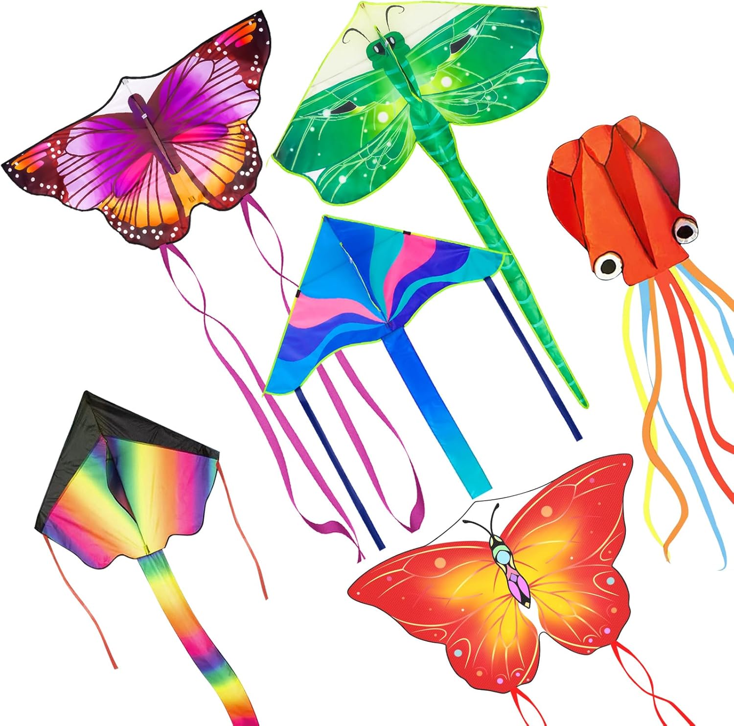 6 Pack Kites Butterfly Dragonfly Delta Kites