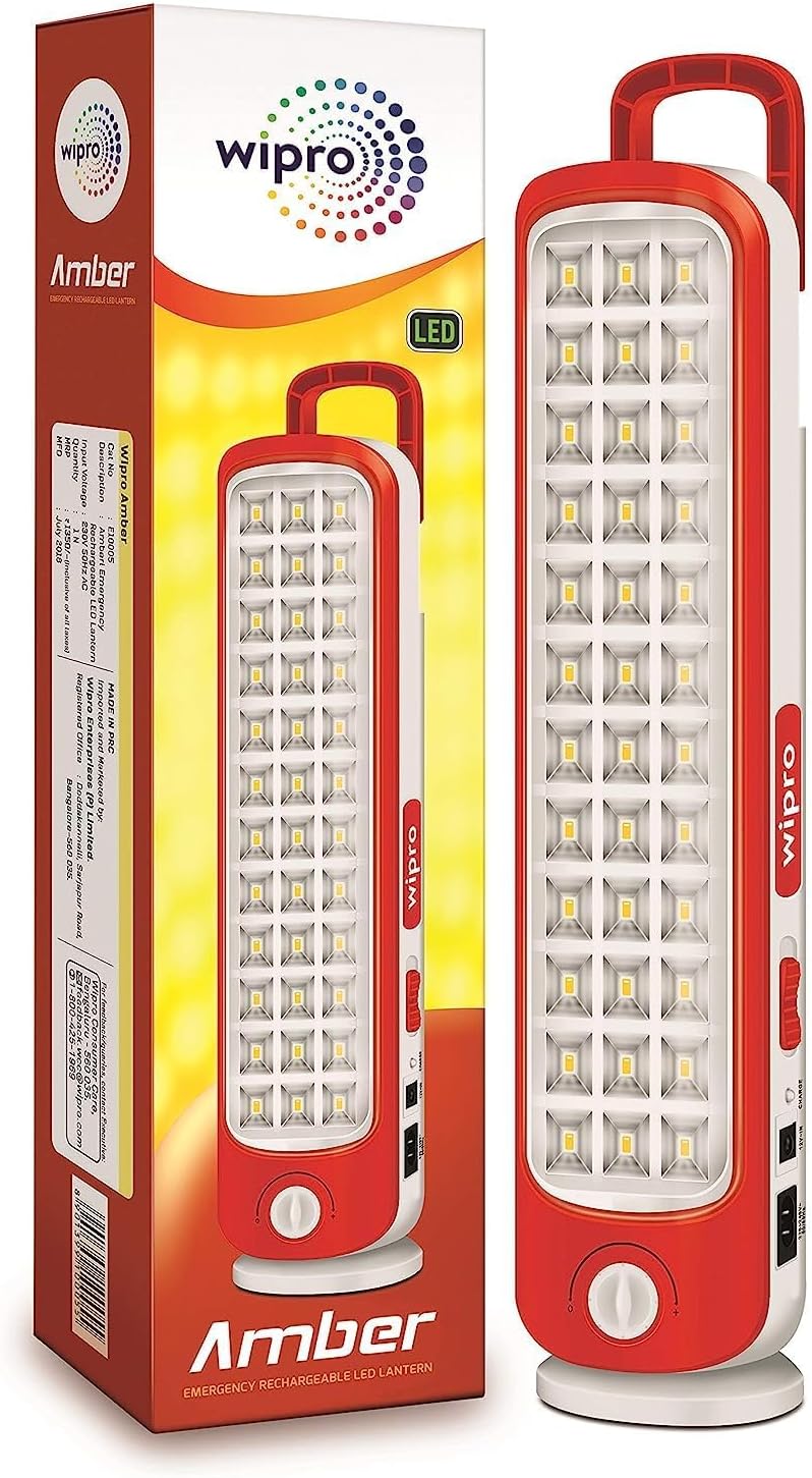 wipro Acrylonitrile Butadiene Styrene Amber Rechargeable Emergency LED Lantern Light (Red)