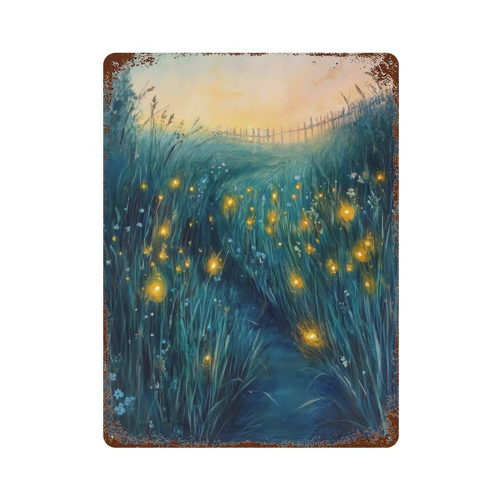 Fireflies Cottagecore Decor Dark Academia Enchanted Night Illustration Vintage Nature Rustic Aesthetic Wall Decor Art Metal Tin Poster Modern Home Decor Art Home Bar Shop Decorations Vintage Sign 40x