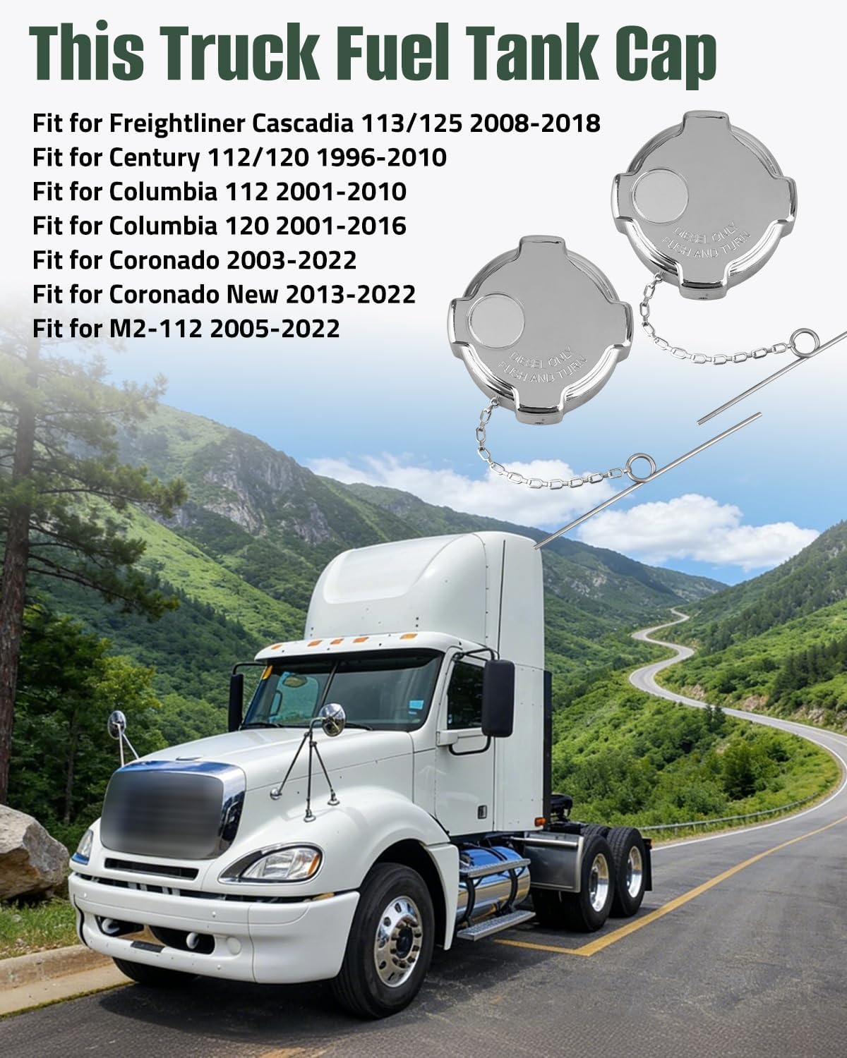 2 Pack Diesel Fuel Cap Gas Cap 3" 1/4, Fit for Freightliner Some Models, Fit for Cascadia Century Columbia Coronado M2-112, Tank Cap Non-Locking Aluminum Replaces 572.1018 03-37017-002