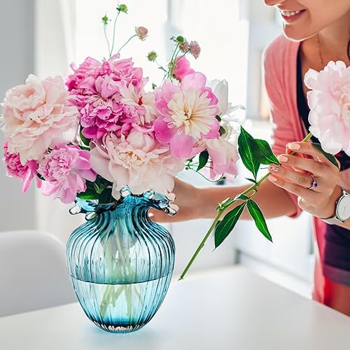 Miniatura 5 de Jarrón de vidrio soplado a mano, jarrón azul decorativo de arte moderno para plantas de flores, jarrón único de burbujas para decoración del hogar,