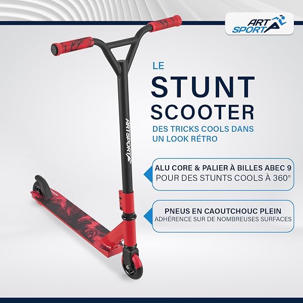 ArtSport Trottinette Freestyle avec Guidon à 360°, roulement à Billes ABEC 9, Roues en PU de 100 mm et Bande antidérapante, patinette pour Enfants, Figures et Stunt - 2