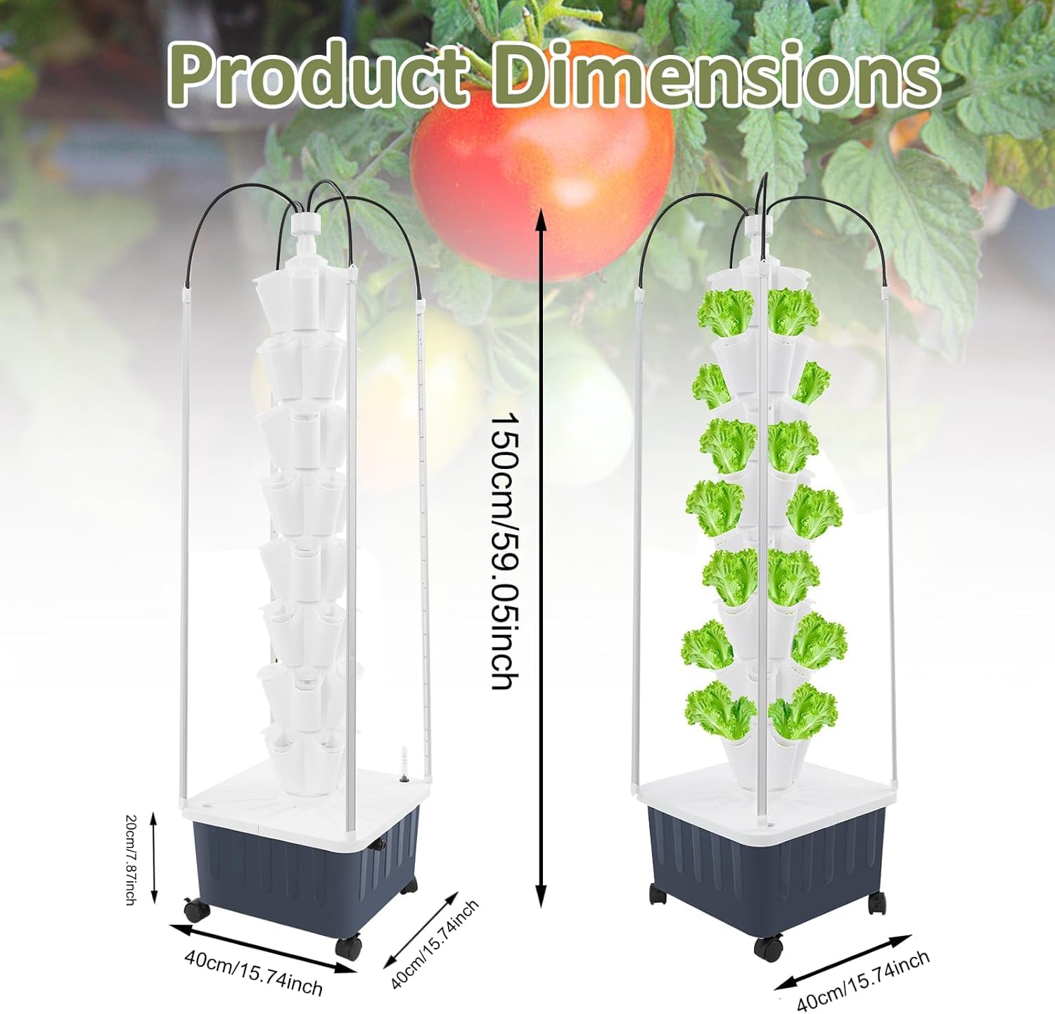 Sistema di Coltivazione Idroponica A 40 Fori con Luci LED, Kit per Orto di Erbe Aromatiche da Interno per Pomodori, Peperoni, Cetrioli - Pianta 40 Semi, Torre Idroponica Intelligente, Bianca