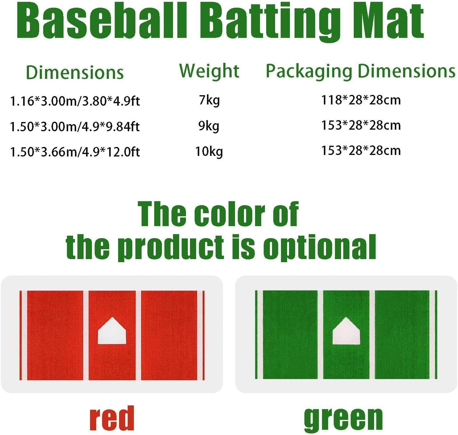 Batting Mat, with Home Plate Batters Box Turf Mat, Hitting Mat, Antislip Baseball Softball Cage Mats for Batting Stance Practice,Green-150cm*366cm