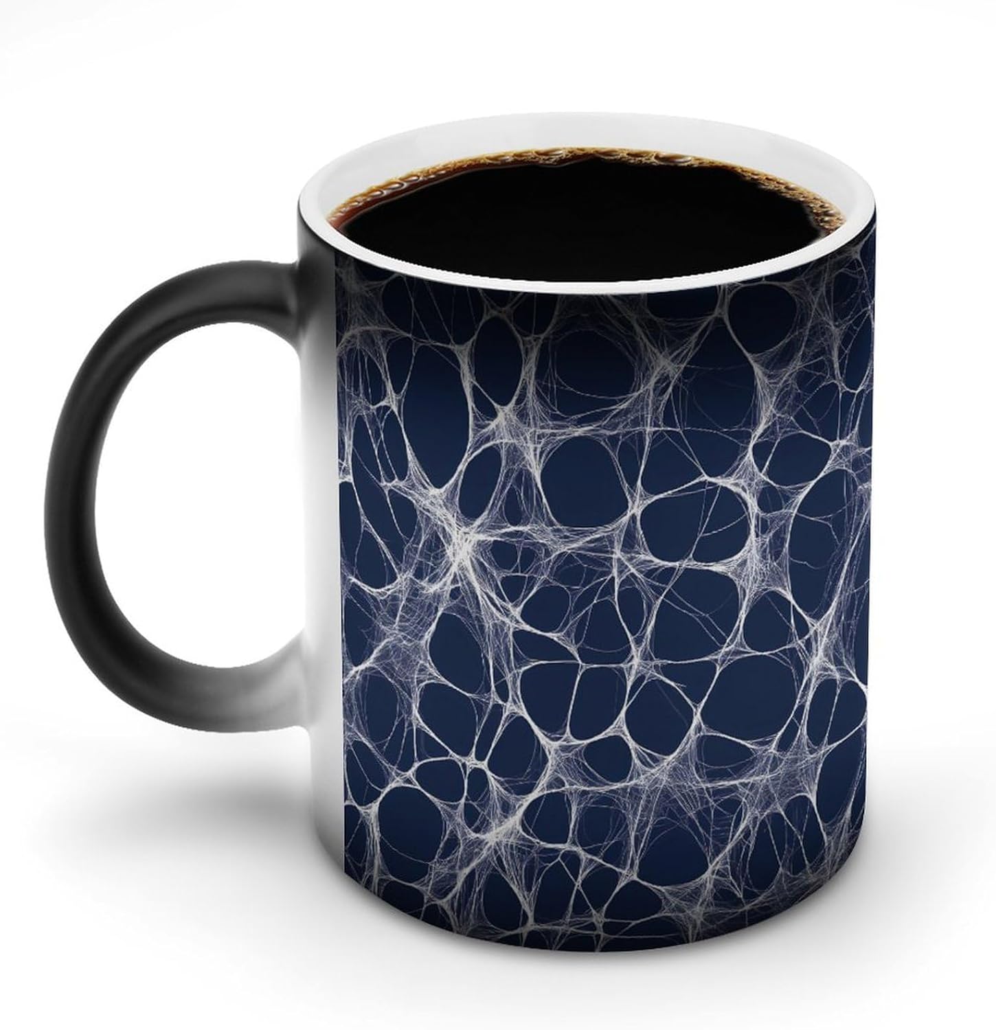White Spiders Web Threads Color Changing Mug Heated Ceramic Cup Heat Sensitive Coffee Mug Fun Gift