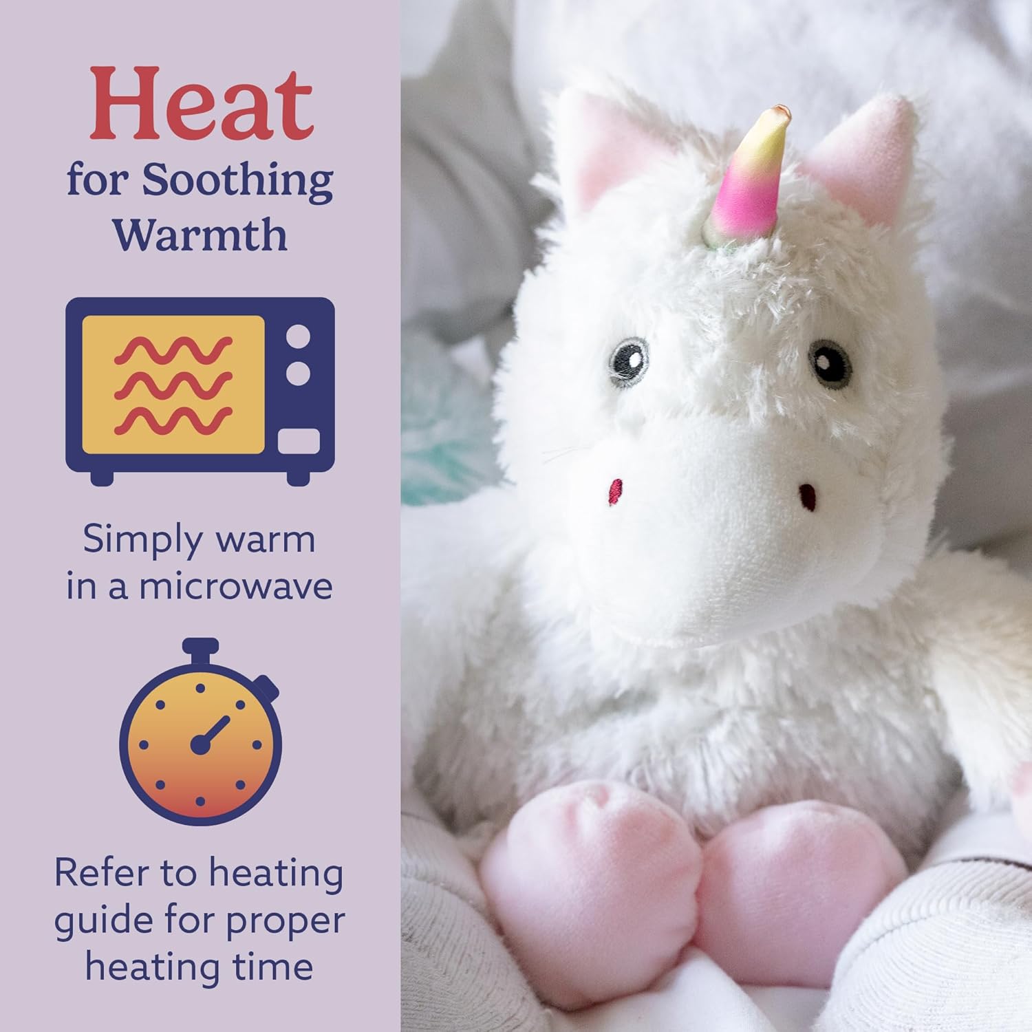 warmies Microwavable & Weighted Stuffed Animals, White Unicorn - Heated Stuffed Animal Plushie for Warmth & Comfort - Cute Soft Plush Toys for Adults & Children (Boys, Girls, Babies & Toddlers)