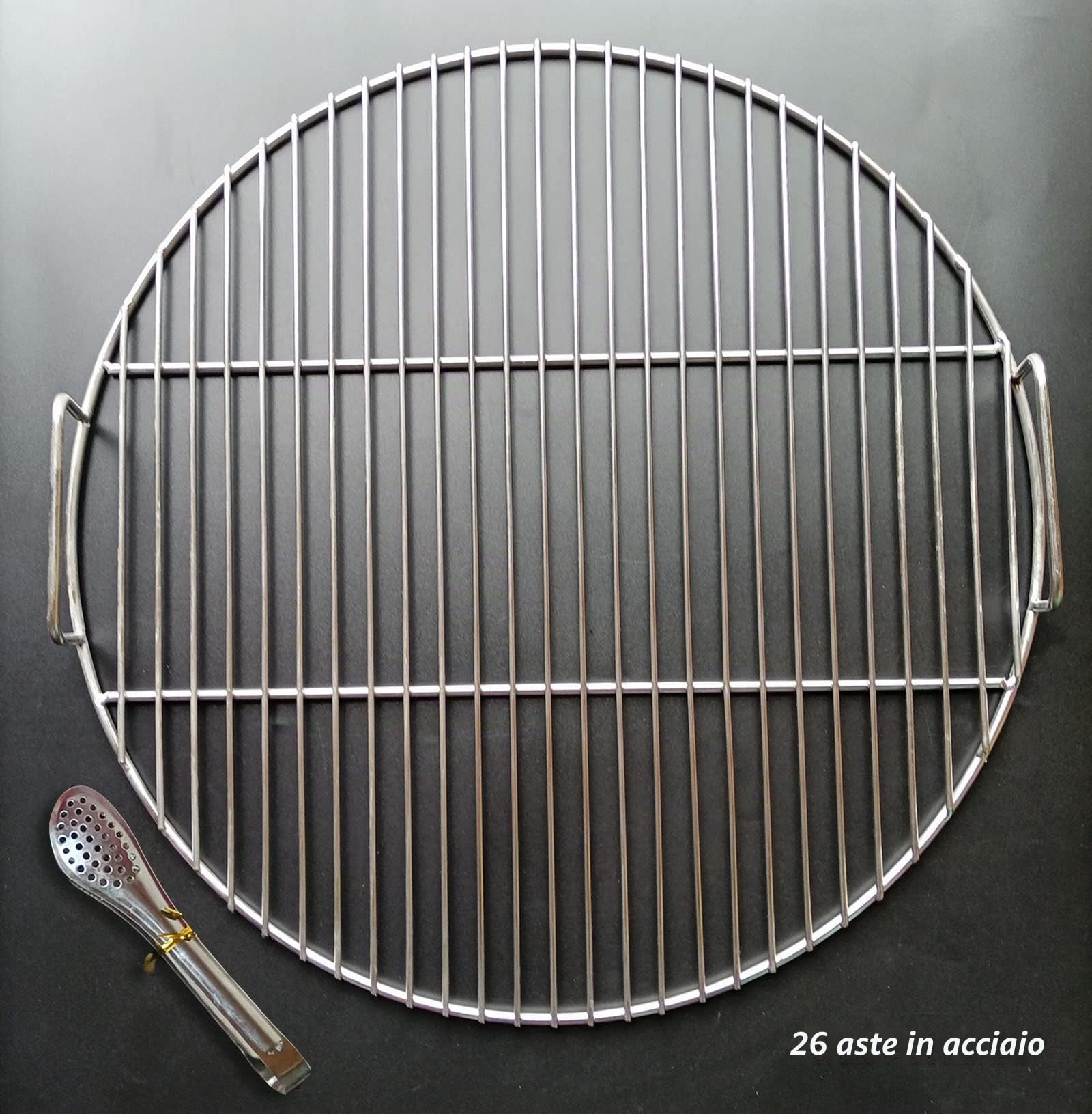 Griglia Rotonda in Acciaio Inossidabile 304,con pinze per Barbecue, Diametro 44,5 cm, Adatta per Barbecue Weber Ball da 47 cm, Carbone di Legna, griglia Rotonda Portatile