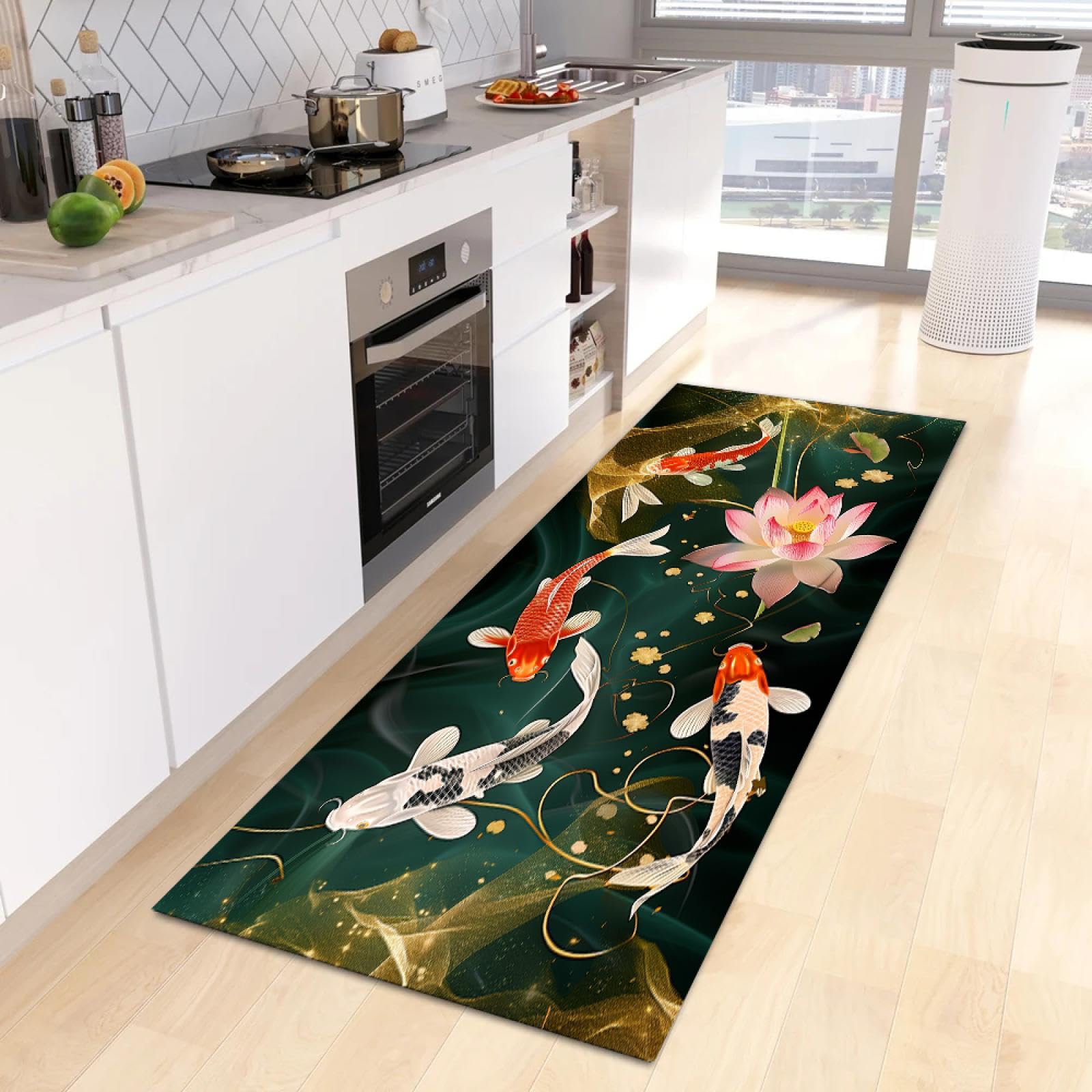 Tapis de zone poisson koi style chinois 80x250 cm pour salon et chambre