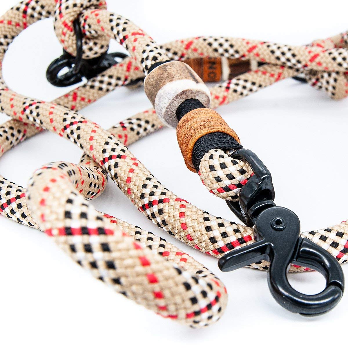 Hundeleine/Führleine aus Tau mit Karabiner & echtem Hirschhorn Ø10mm | 3fach verstellbar | Doppel-Leine | Umhängeleine | robust & wetterfest | Top Handmade-Quality