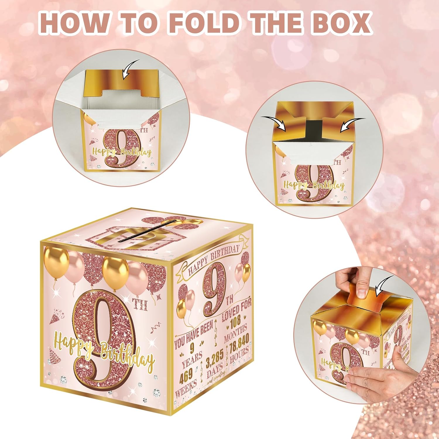 Turypaty Happy 9th Birthday Pull-Out Money Gift Box, 9th Party Cash Gift image 5