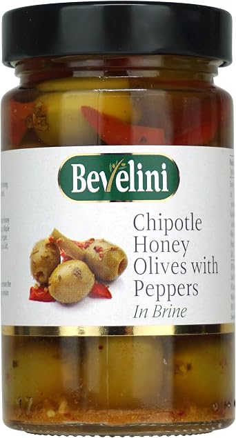 BEVELINI MEDITERRANEAN CHIPOTLE HONEY OLIVES WITH PEPPERS 295G
