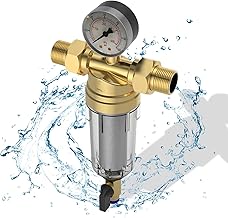 Mechanical backrinse filter, filtration fineness 40 μm, water filter with pressure gauge and self-cleaning filter, brass filter top, prevents flushing of foreign objects (1")