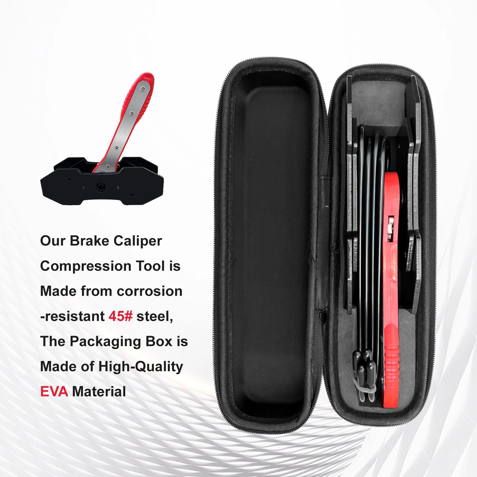 Kit de herramientas de compresión de pinza de freno, herramienta de compresor de pistón de pinza, prensa de pistón de trinquete de 360° con 4 ganchos y 2 placas de acero grandes para pinza de freno de