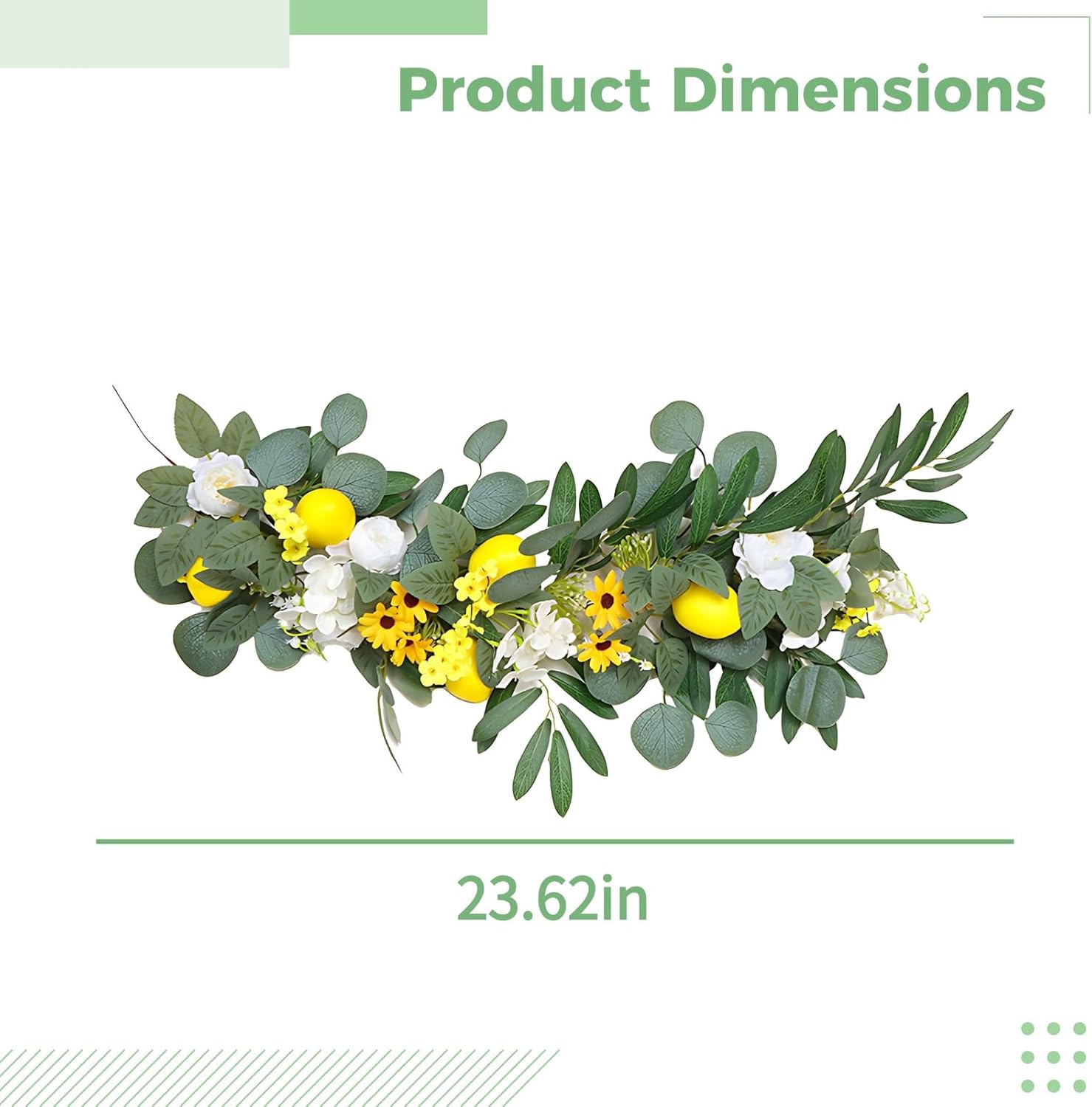 23.6 in (60 Cm) Front Door Spring Wreath, Lemon Garland Simulation, Home Welcome Decorations, Vibrant Flowers and Greenery, Lifelike Lemon Home Decor