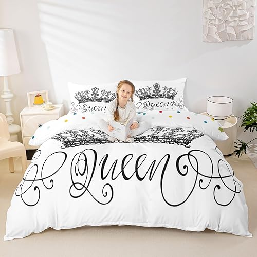 Erosebridal Juego de ropa de cama de corona, funda de edredón con patrón en espiral para niños y niñas, diseño de arte abstracto, funda de edredón