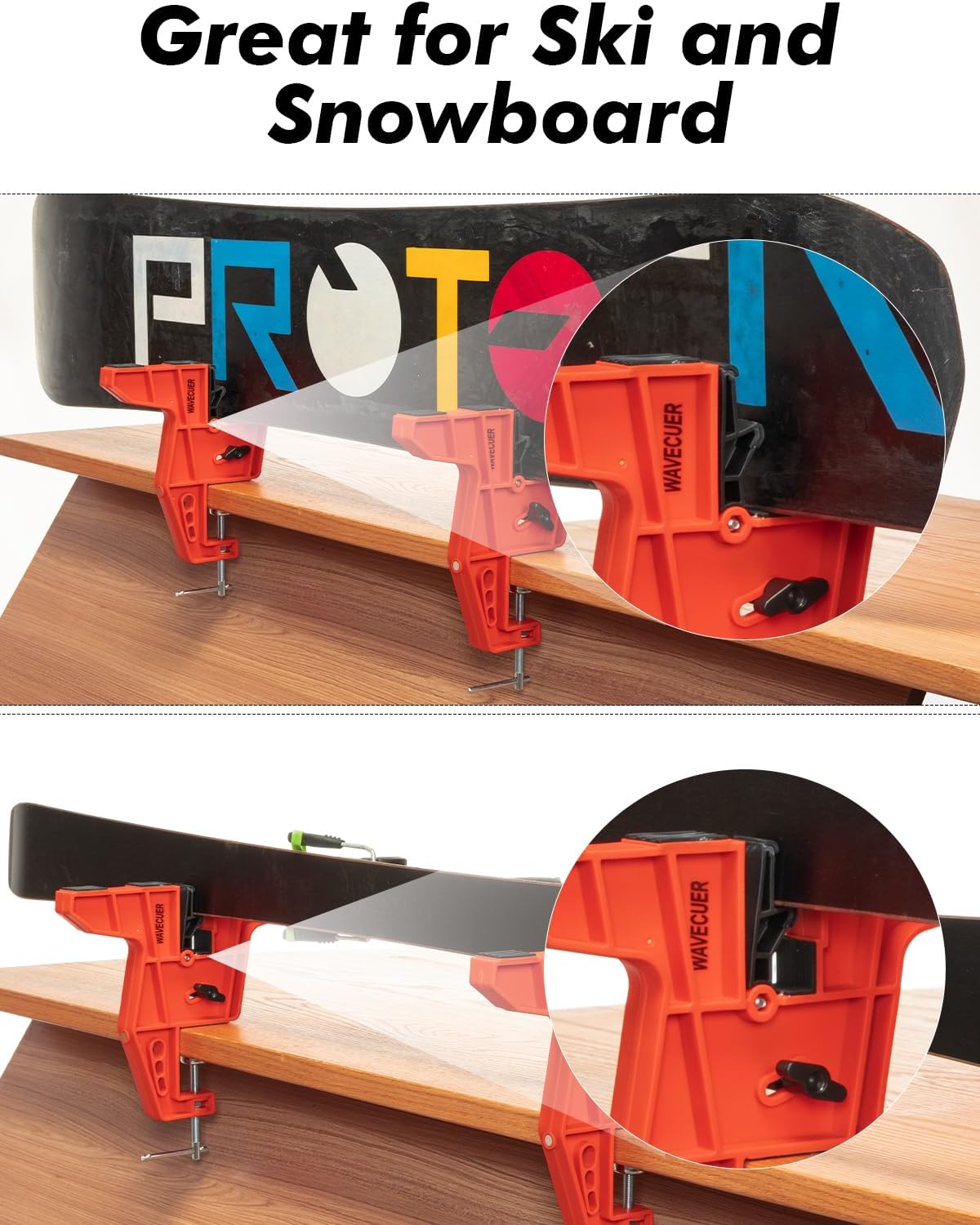 Ski Vise for Tuning, Ski Snowboard Tuning Vise with Non-Slip Rubber Pads, Stable Snowboard Vice Grips, Horizontal and Vertical Working Positions, 2 Rubber Ski Brake Retainers - Image 3