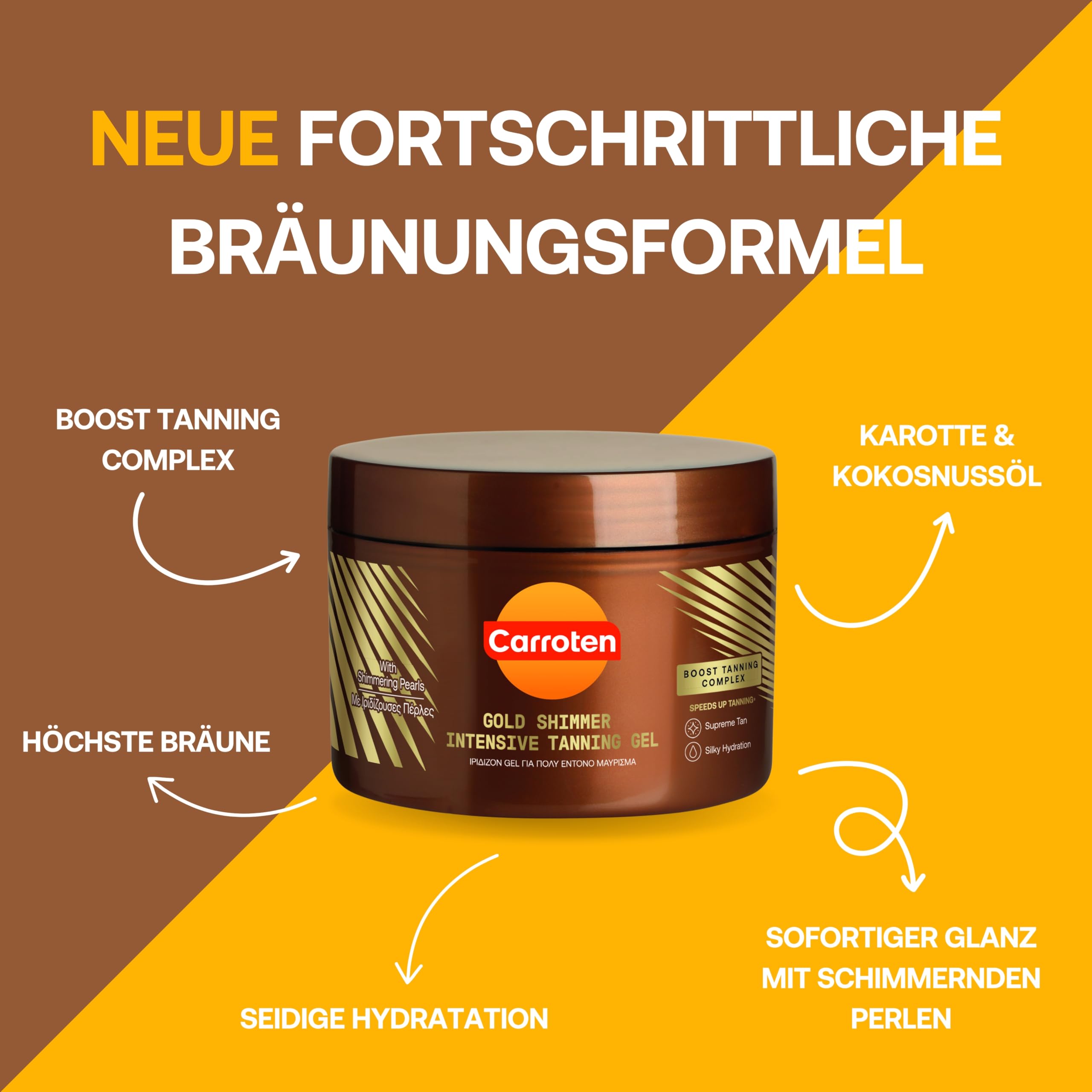 Carroten Gold Tanning Gel 150 ml - Bräunungsbeschleuniger mit schimmernden Perlen - Carotten Bräunungsgel für maximal schnelle Bräunung