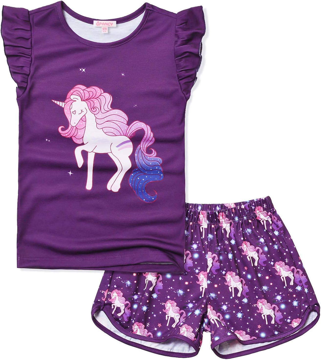 QPANCYGirls Pajamas Sets Unicorn Cat Pjs Flutter Sleeve Sleep Shirt Clothes for Kids