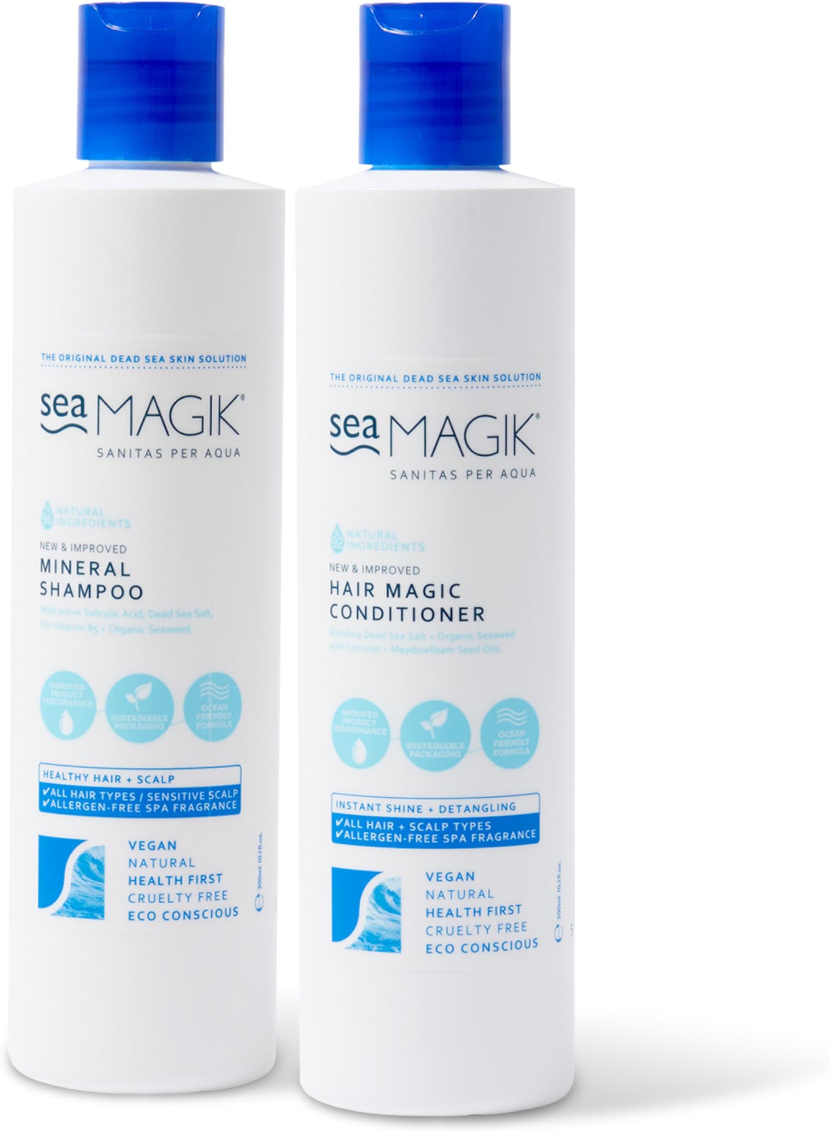 Sea Magik - Seaweed Shampoo and Conditioner Set with Dead Sea Salt and Salicylic Acid to Exfoliate and Cleanse Dry or Sensitive Scalps, Allergen-Free Fragrance, Vegan, Cruelty Free (2 x 300ml)