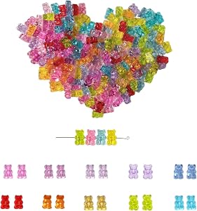 Acrylic Gummy Bear Beads 12x8mm, 200Pcs, Mixed Colors | Transparent, Loose Spacer Beads, For DIY Jewelry Making, For Bracelet Necklace