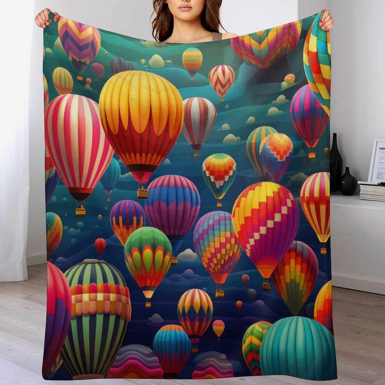 Couverture jeté flannel montgolfière doux confortable canapé 100x130