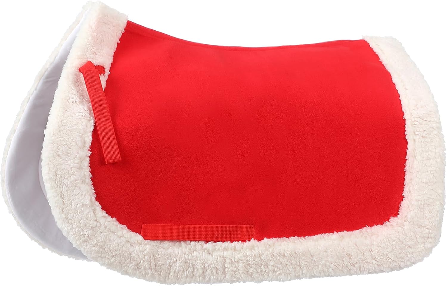 Abbylike Christmas Horse Saddle Pad Red Green Santa Saddle Pad with Faux Fur Trim for Horses, Dressage, Jumping & Training