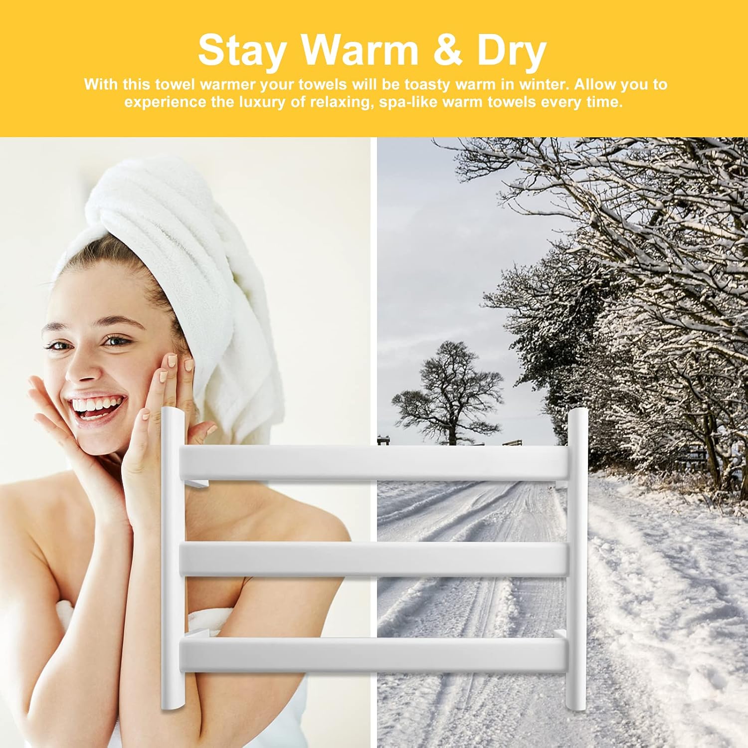 Mitcent Towel Heated Rack - Wall Mounted Towel Warmer for Bathroom 60W, Hardwired, Timer, Controller, White : Home & Kitchen